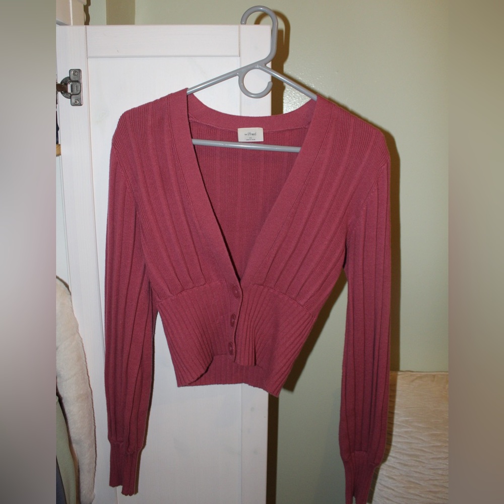 NWT Aritzia Wilfred Plunge Front Cardigan XS small electron fuscia pink